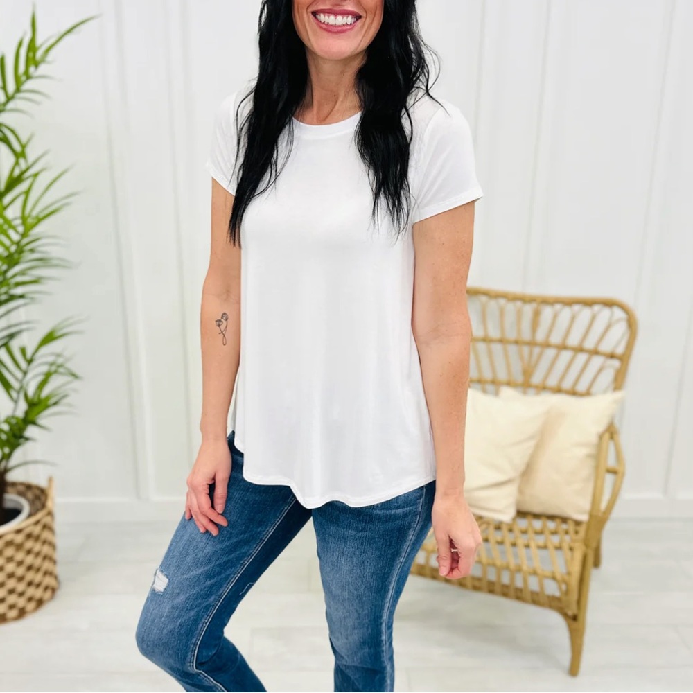 New Zenana Rayon/Span Round Hem Perfect Tee in Ivory Sz Large